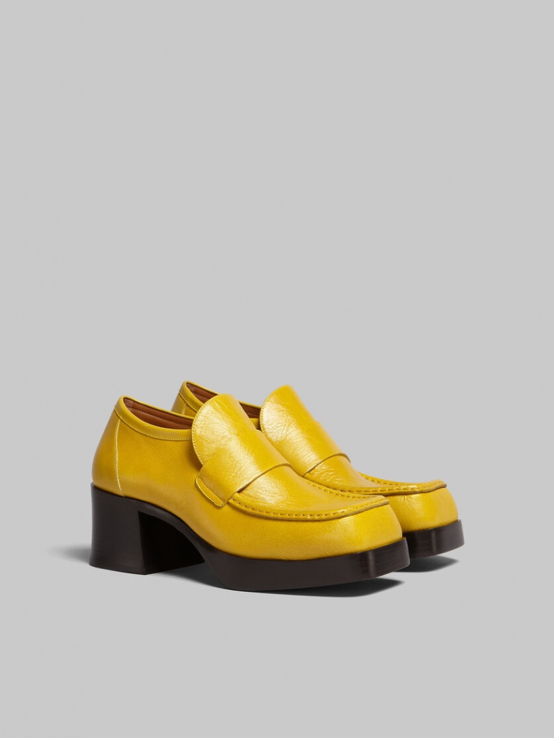 Marni Leren Hak Loafer Geel | LBETR95094