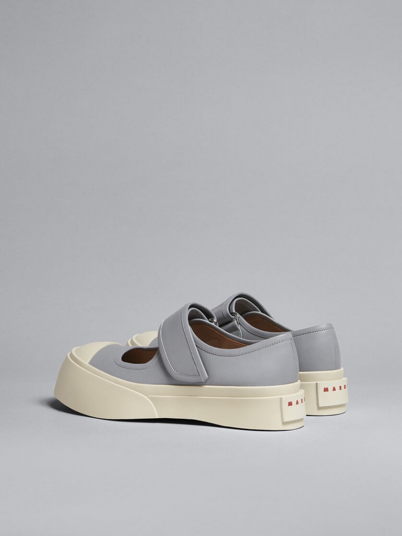 Marni Leren Mary Jane Sneaker Grijs | BECVG83301