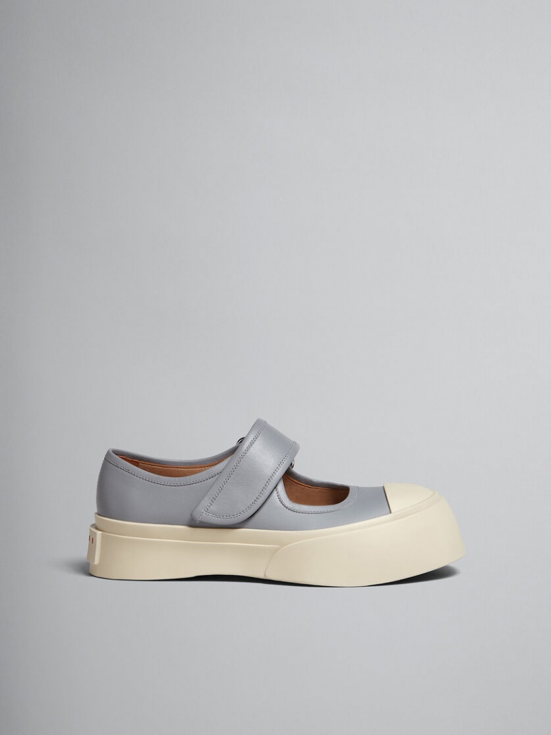 Marni Leren Mary Jane Sneaker Grijs | BECVG83301