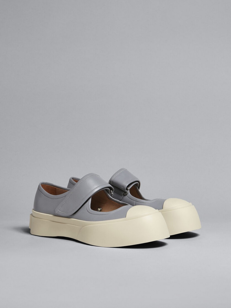 Marni Leren Mary Jane Sneaker Grijs | BENZX73300