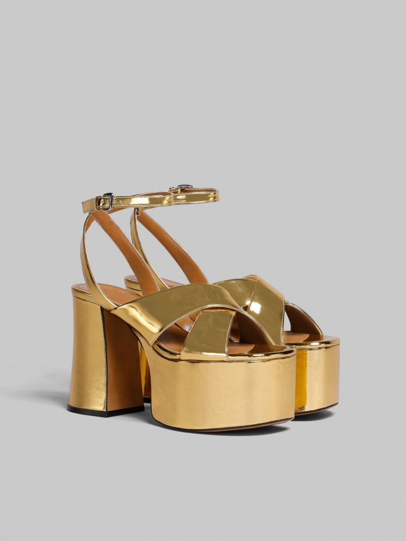 Marni Leren Platform Sandal Goud | ABEDF35856