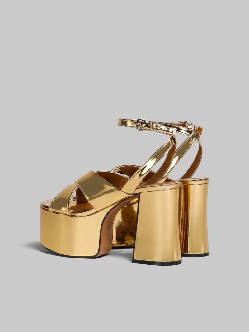 Marni Leren Platform Sandal Goud | ABEDF35856