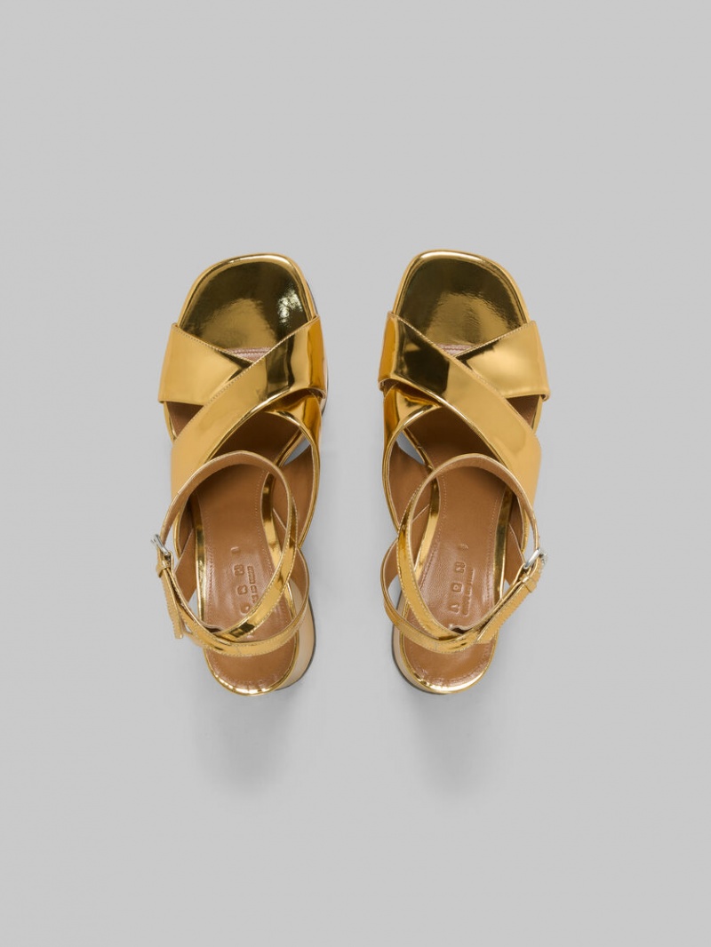 Marni Leren Platform Sandal Goud | ABEDF35856