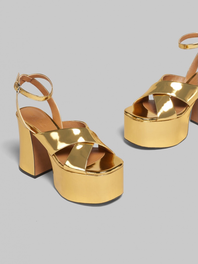 Marni Leren Platform Sandal Goud | ABEDF35856