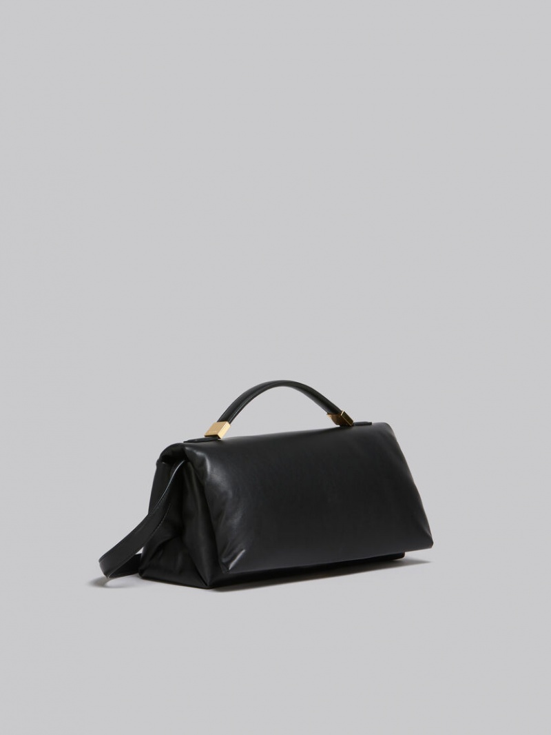 Marni Leren Prisma Top Handle Bag Zwart | QBEWA52022