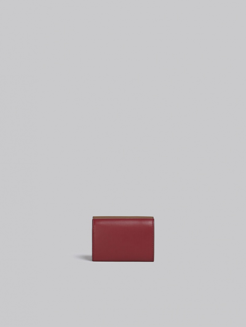 Marni Leren Tri-fold Wallet Bruin Roze Bordeaux | YBEGT85354