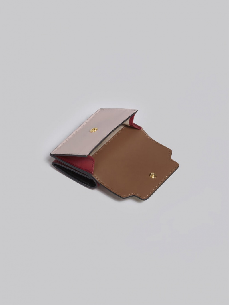 Marni Leren Tri-fold Wallet Bruin Roze Bordeaux | YBEGT85354