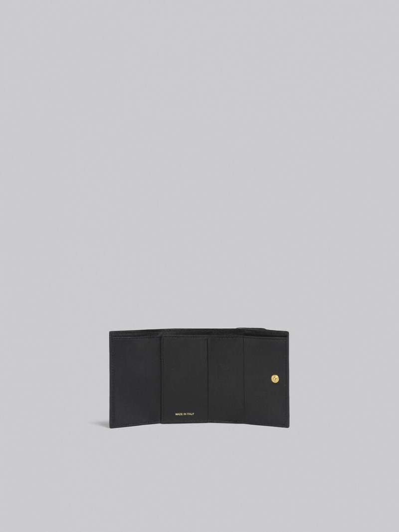 Marni Leren Tri-fold Wallet Zwart | LBESX84774