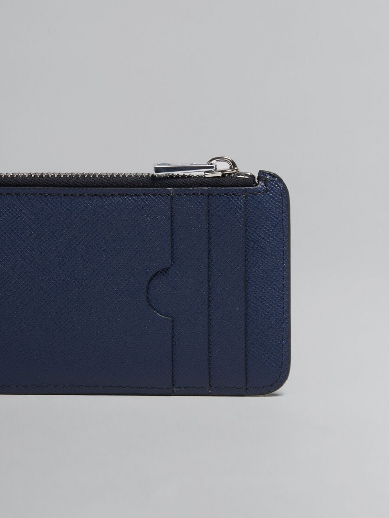 Marni Leren Zip-around Card Case Blauw Zwart | BEJKU22769