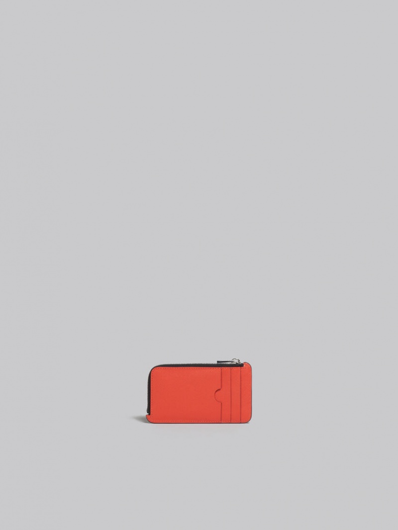 Marni Leren Zip-around Card Case Oranje Bruin | LBESX59050