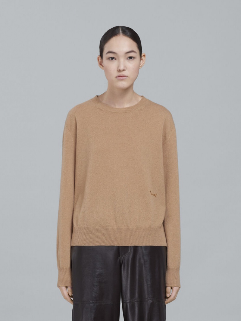 Marni Logo Cashmere Crewneck Trui Beige | BENZX25613