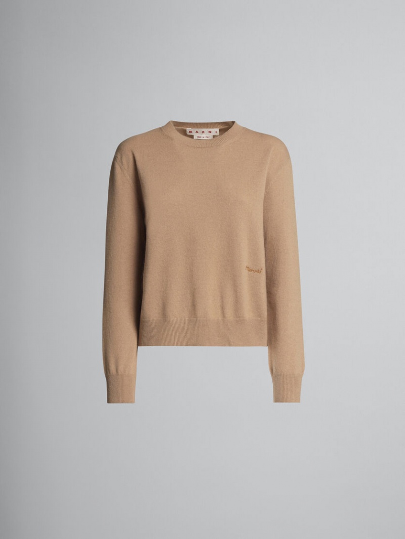 Marni Logo Cashmere Crewneck Trui Beige | BENZX25613