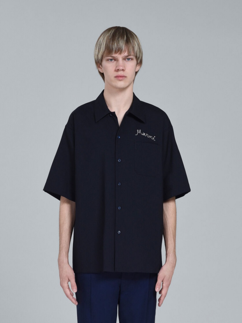 Marni Logo Embroidery Bowling Shirt Zwart | BBESO78483