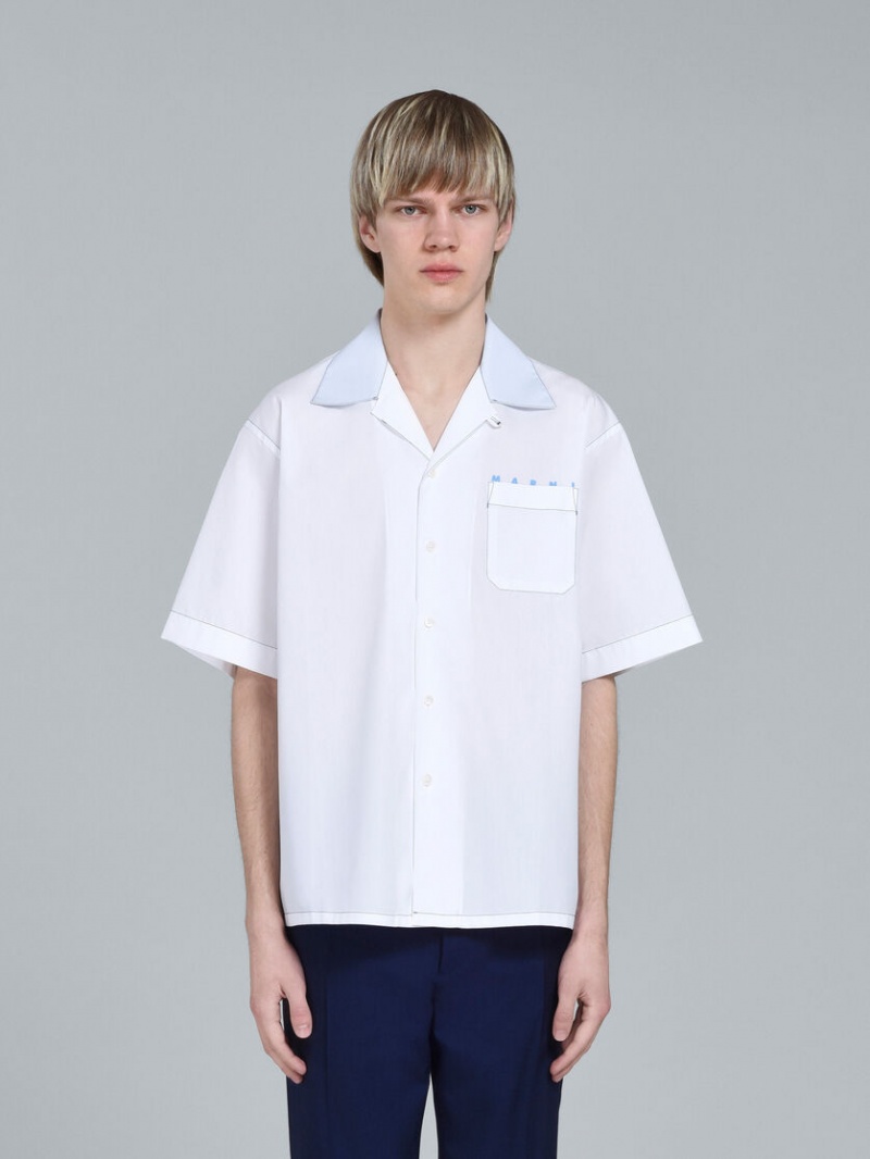 Marni Logo Print Poplin Bowling Shirt Wit | BEIIZ66431