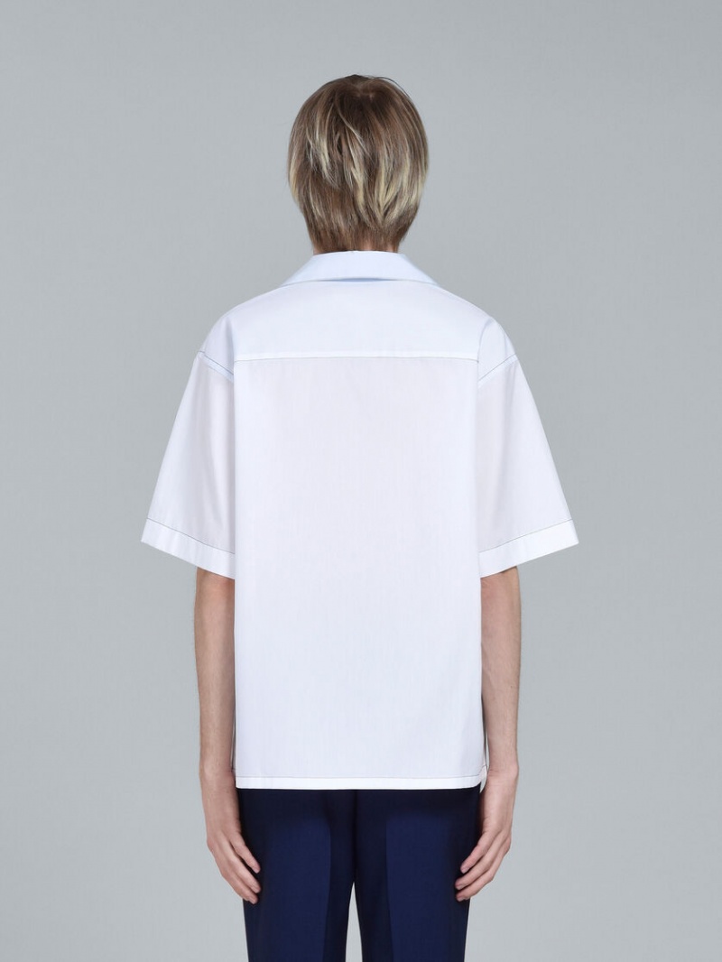 Marni Logo Print Poplin Bowling Shirt Wit | BEIIZ66431