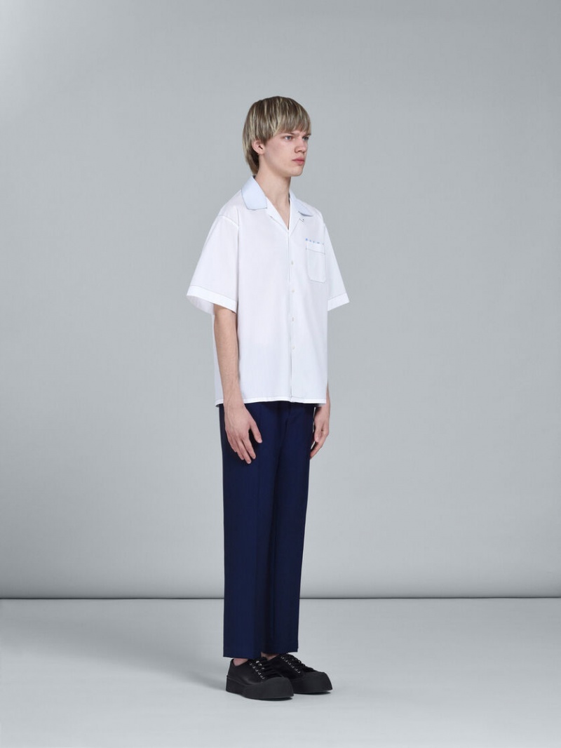 Marni Logo Print Poplin Bowling Shirt Wit | BEIIZ66431