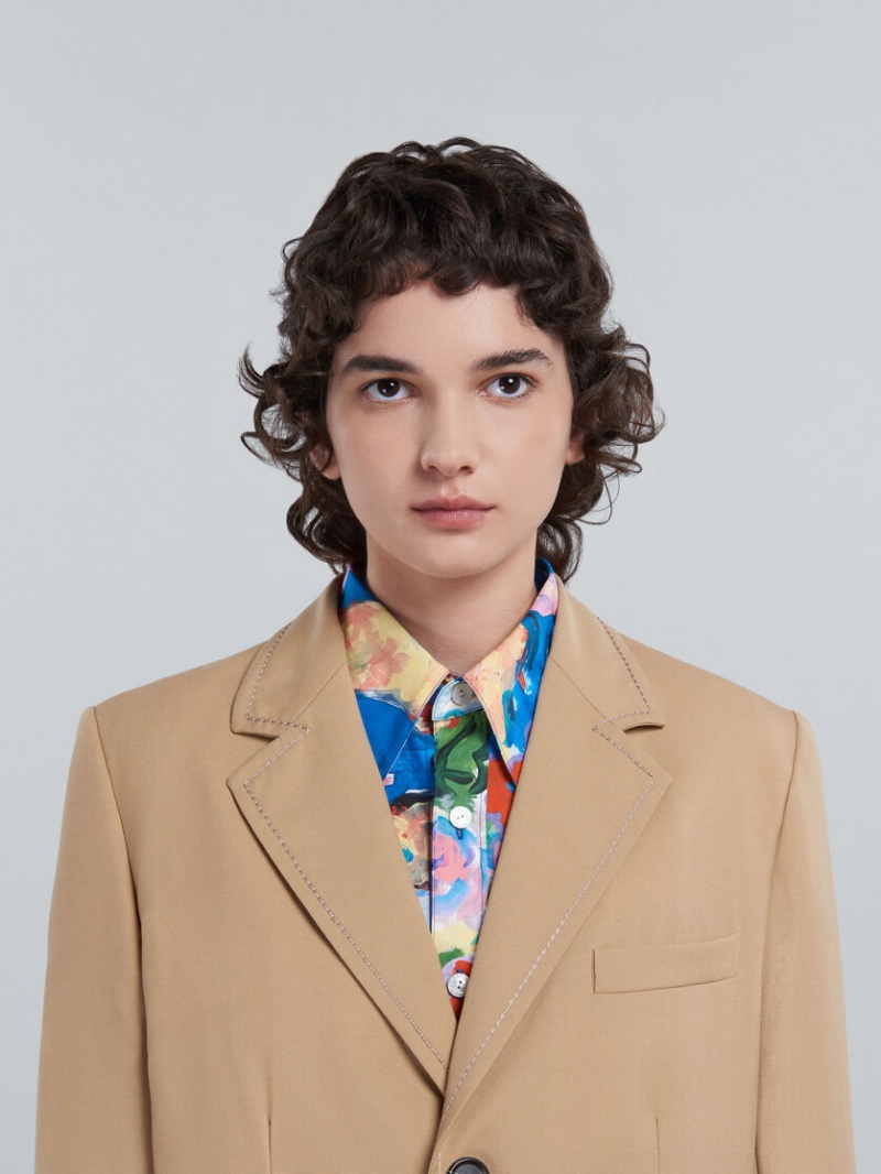 Marni Long Blazer In Beige Tropical Wol Beige | EBEVG89008