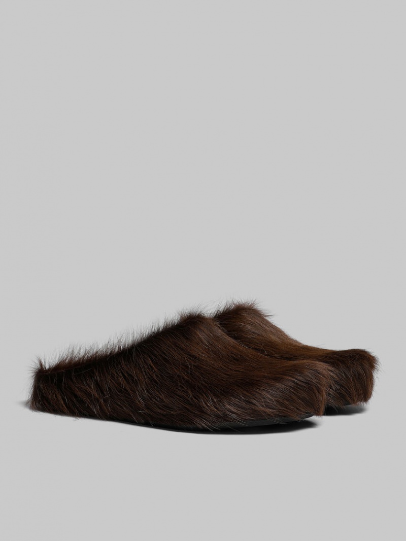 Marni Long Hair Calfskin Fussbett Sabot Donkerbruin | TBEWZ23845