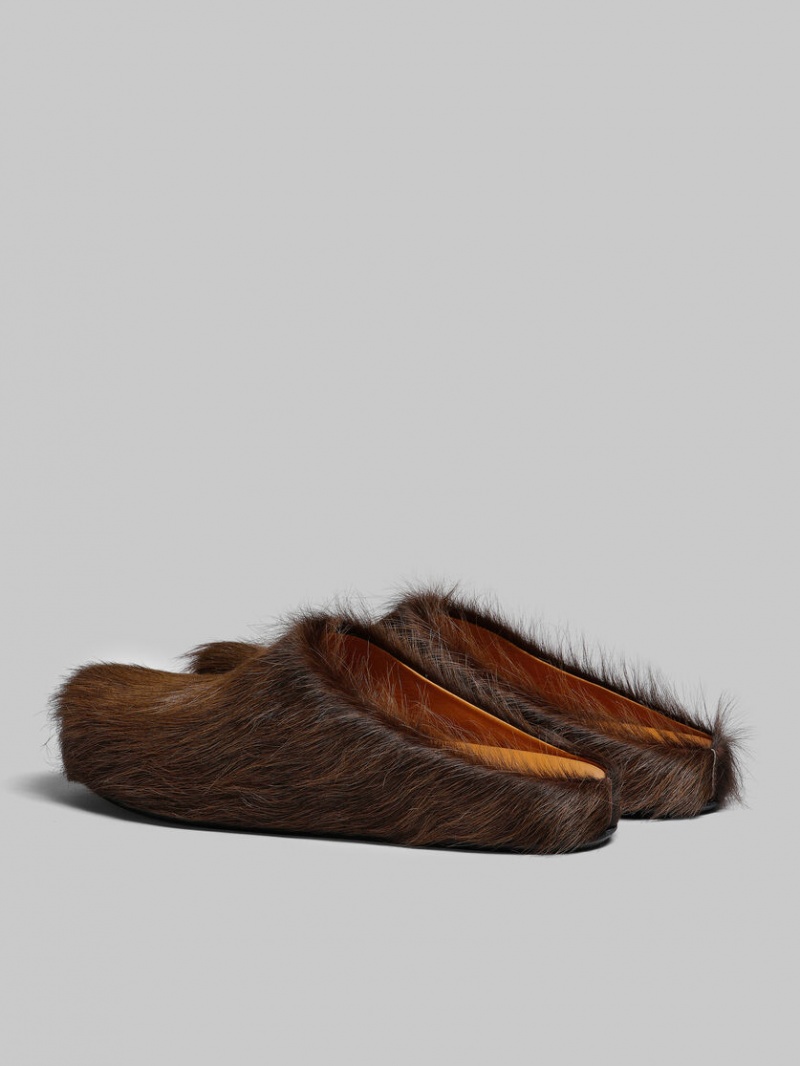 Marni Long Hair Calfskin Fussbett Sabot Donkerbruin | TBEWZ23845