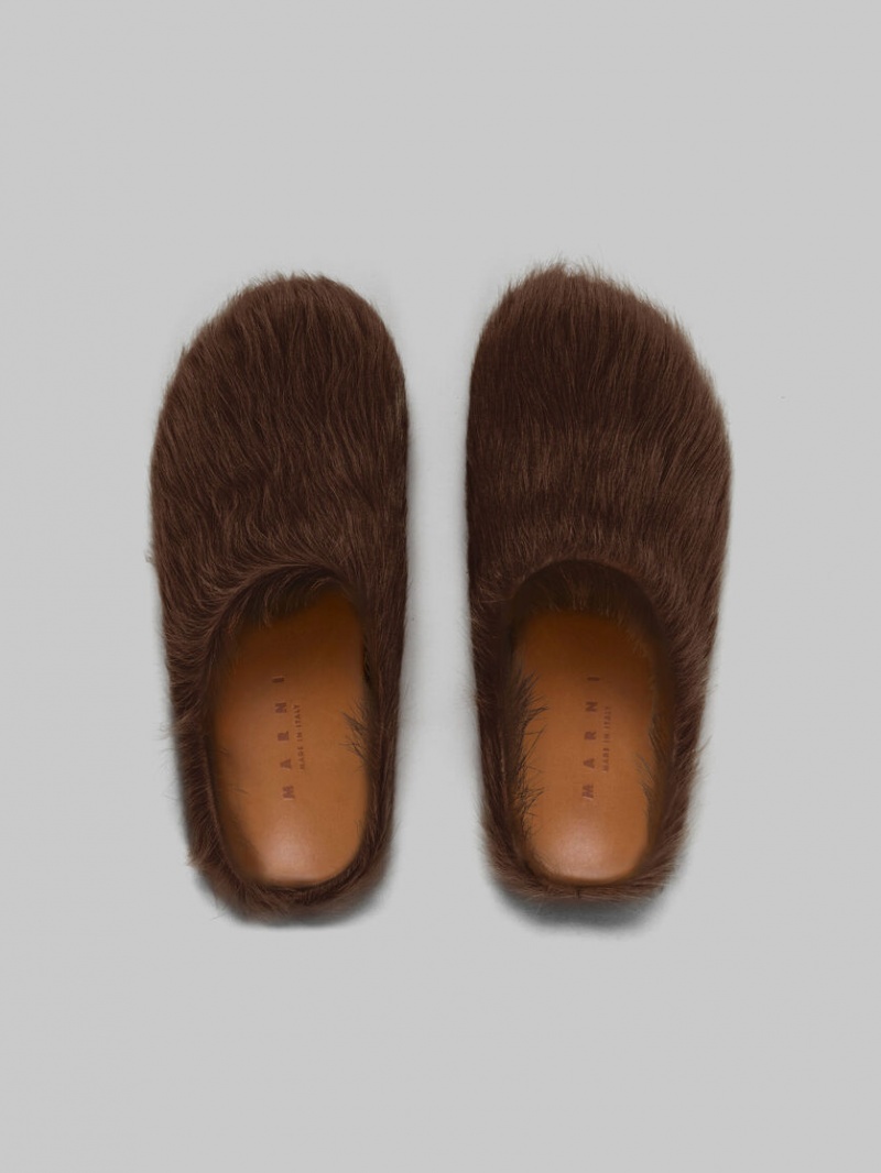 Marni Long Hair Calfskin Fussbett Sabot Donkerbruin | TBEWZ23845