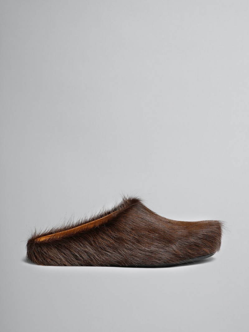 Marni Long Hair Calfskin Fussbett Sabot Donkerbruin | TBEWZ23845