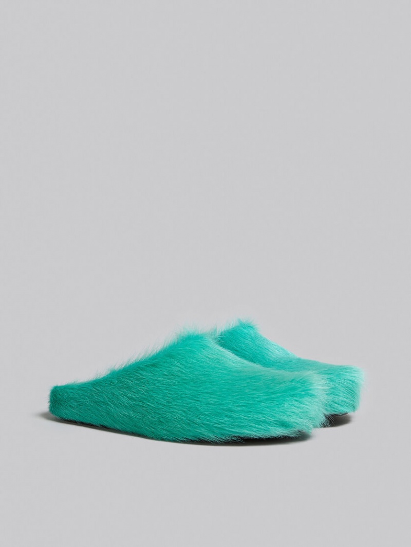 Marni Long Hair Calfskin Fussbett Sabot Turquoise | SBEVO21077