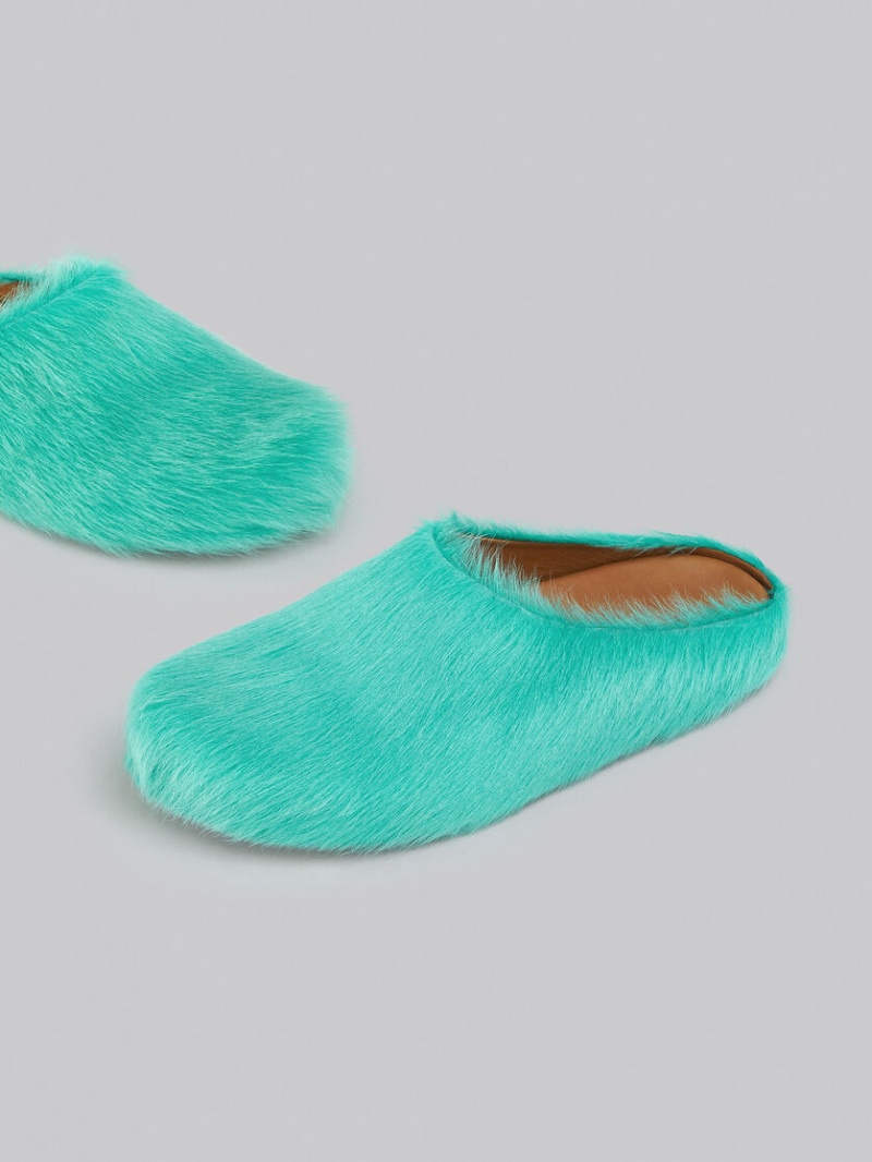 Marni Long Hair Calfskin Fussbett Sabot Turquoise | SBEVO21077