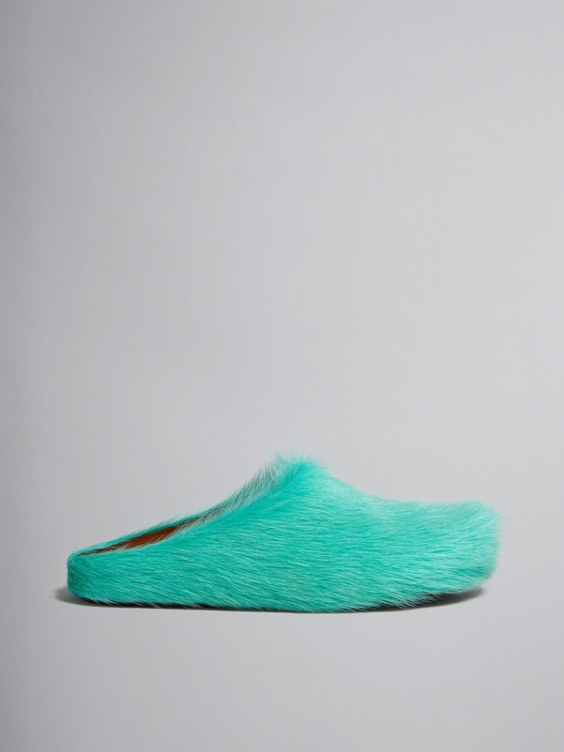 Marni Long Hair Calfskin Fussbett Sabot Turquoise | SBEVO21077