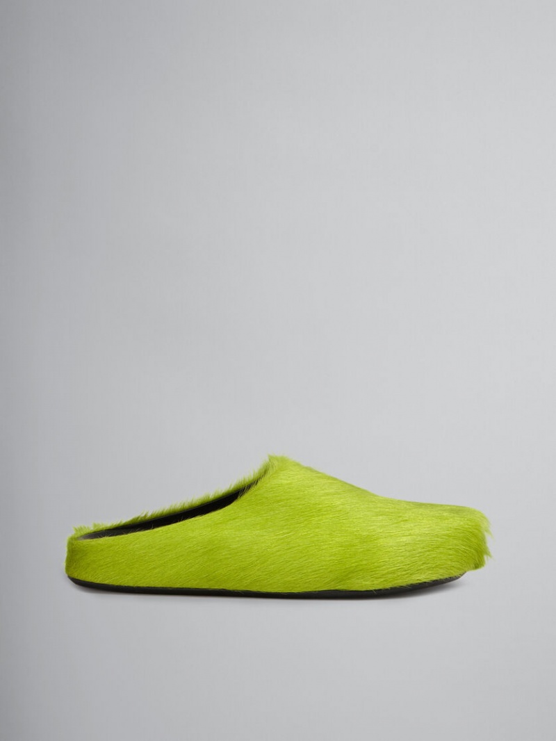 Marni Long Hair Calfskin Fussbett Sabot Groen | BEQAV75377