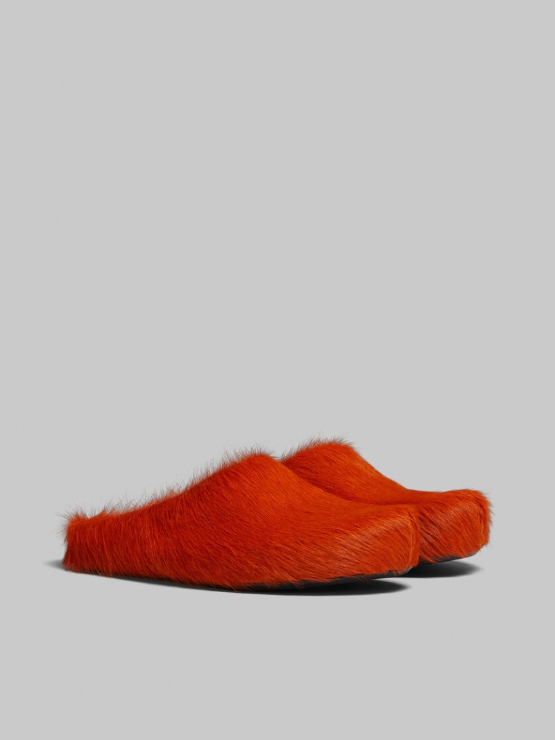 Marni Long Hair Calfskin Fussbett Sabot Oranje | BEJKU80598