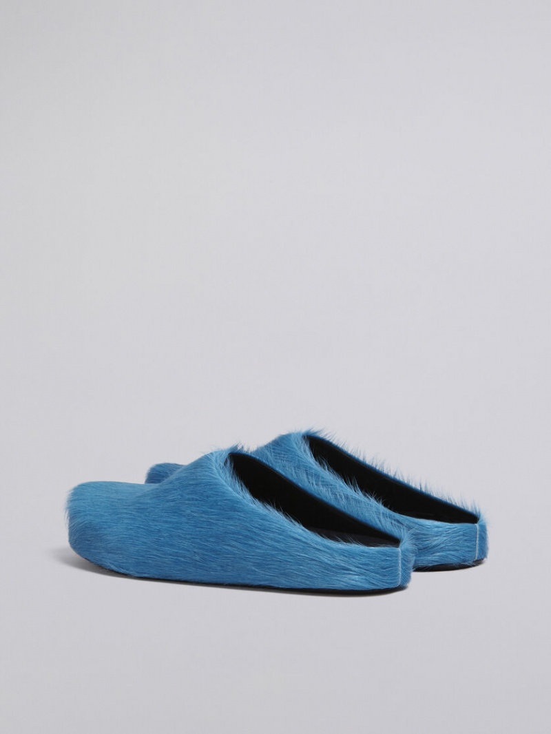 Marni Long Hair Calfskin Fussbett Sabot Blauw | BBESO56631