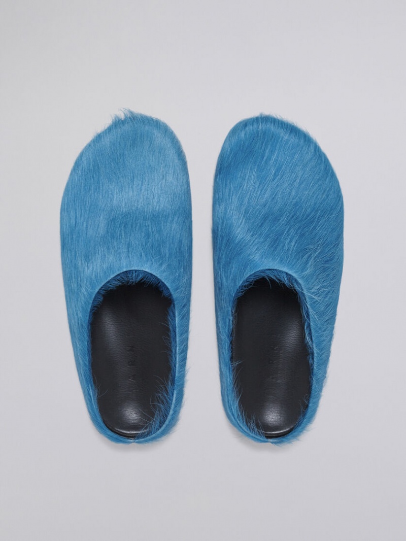 Marni Long Hair Calfskin Fussbett Sabot Blauw | BBESO56631