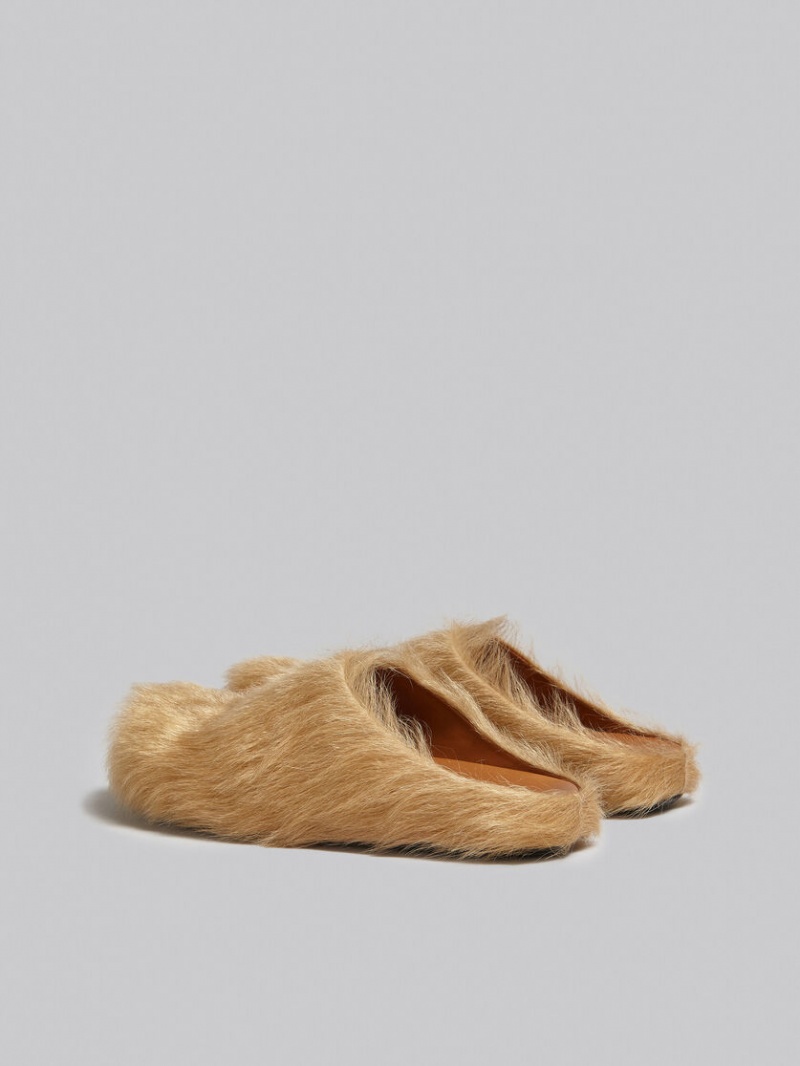 Marni Long-hair Calfskin Fussbett Sabot Beige | BEXBR68187