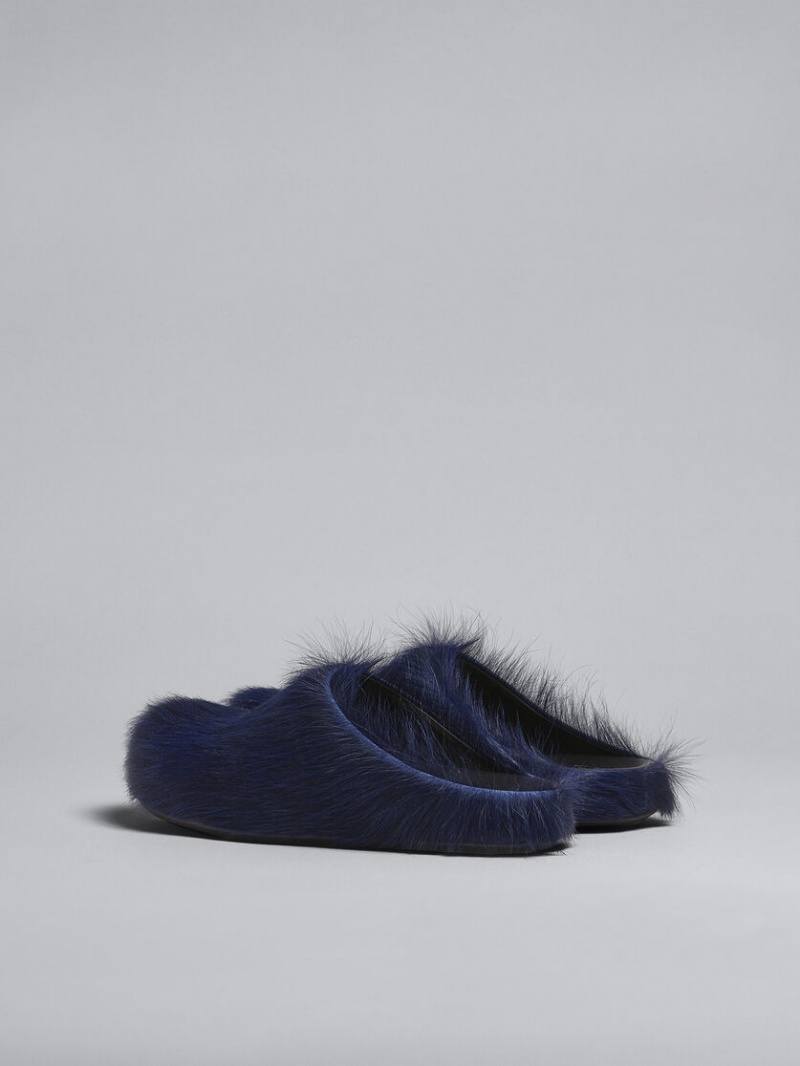 Marni Long-hair Calfskin Fussbett Sabot Blauw | BENEJ47796