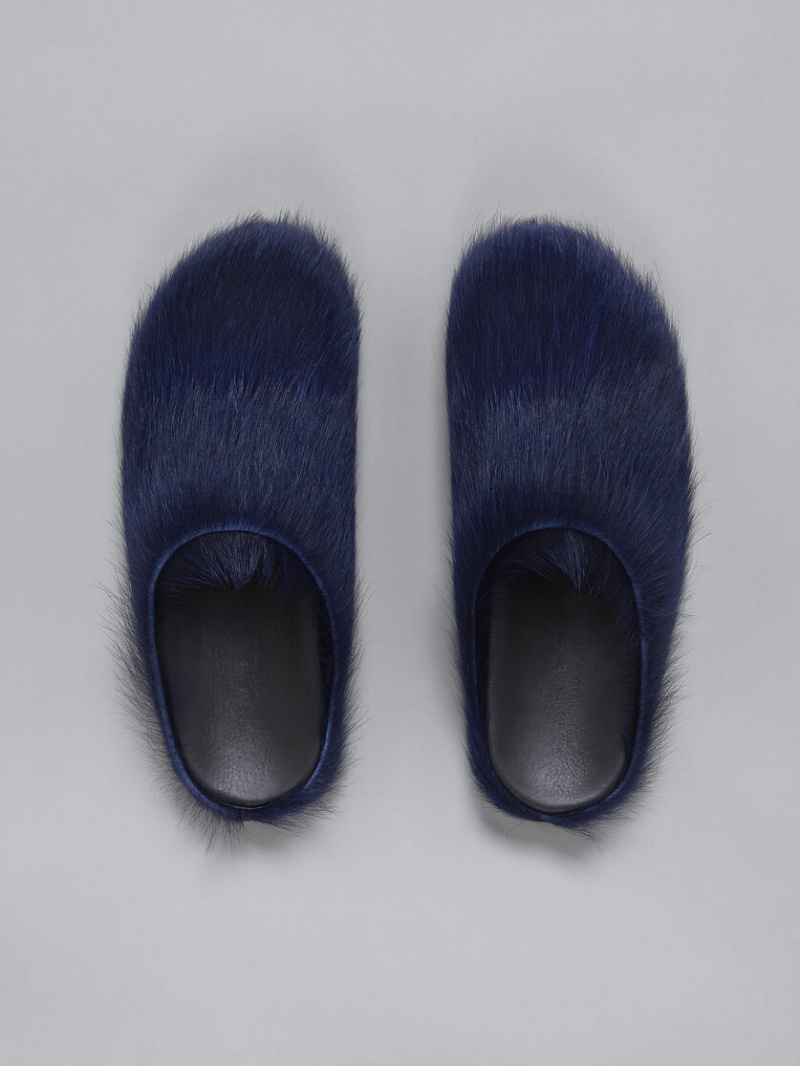 Marni Long-hair Calfskin Fussbett Sabot Blauw | BENEJ47796