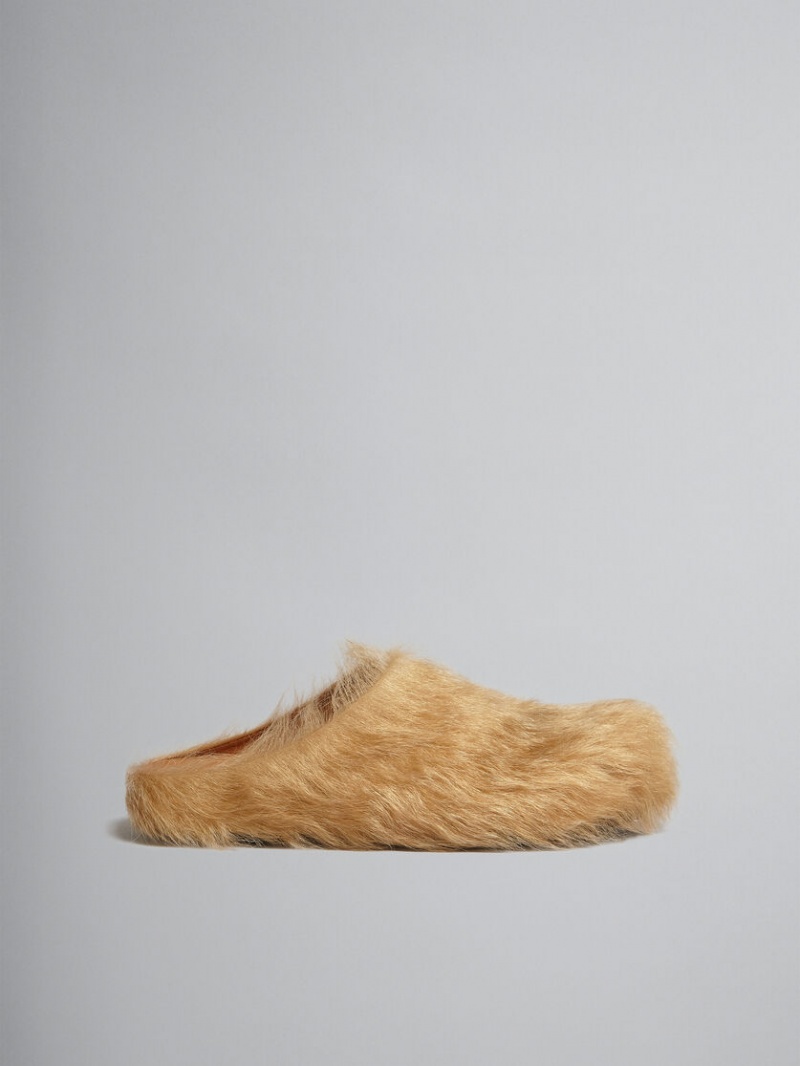 Marni Long-hair Calfskin Fussbett Sabot Beige | BEQCS51881