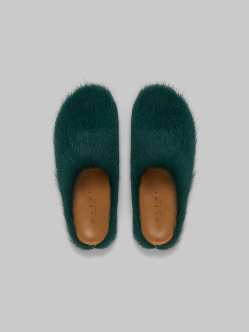 Marni Long-hair Calfskin Fussbett Sabot Groen | SBENY27393