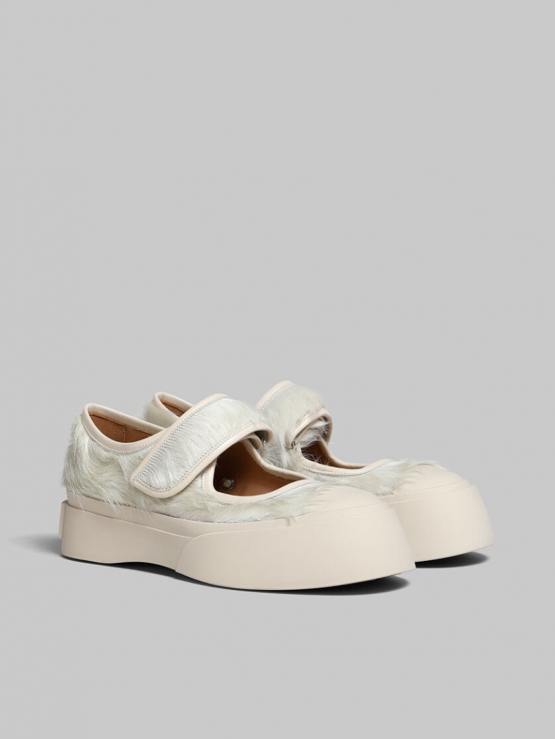 Marni Long-hair Calfskin Mary Jane Sneaker Wit | MBEHR24470