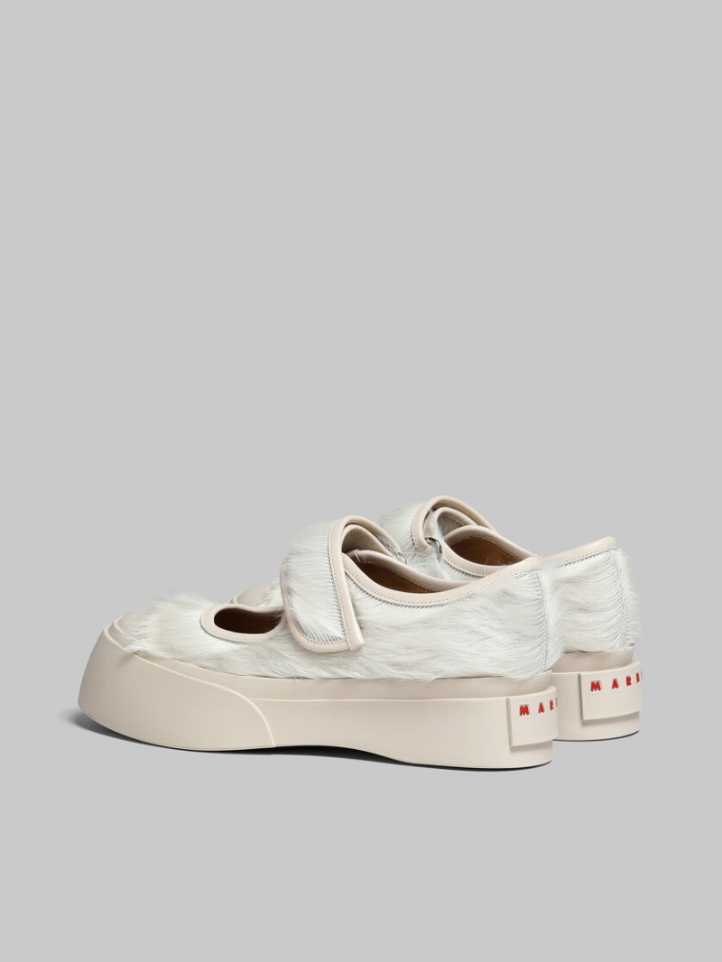 Marni Long-hair Calfskin Mary Jane Sneaker Wit | MBEHR24470