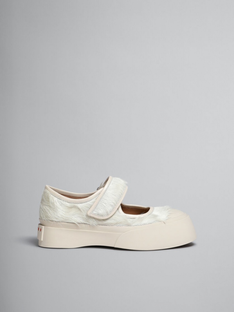 Marni Long-hair Calfskin Mary Jane Sneaker Wit | MBEHR24470