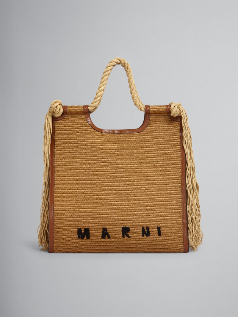 Marni Marcel Summer Bag Leren And Raffia With Rope Handles Bruin | BEJKU64777