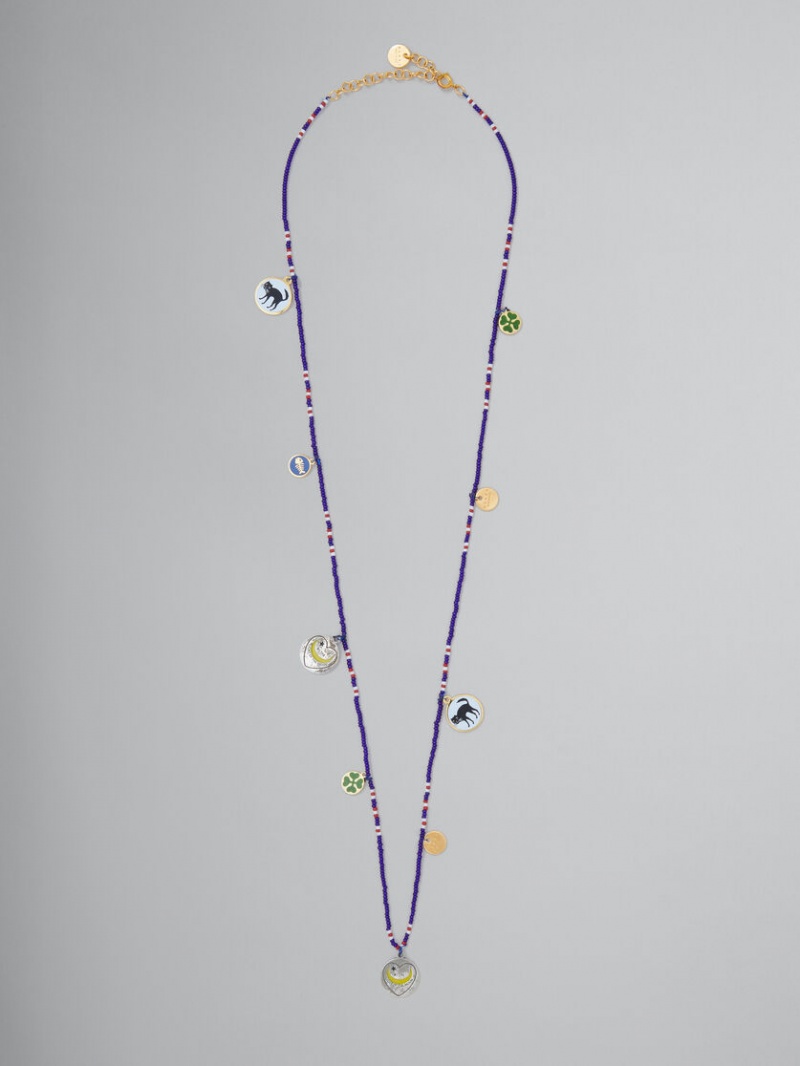 Marni Micro-bead Necklace With Disc Charms Paars | BBESO26776