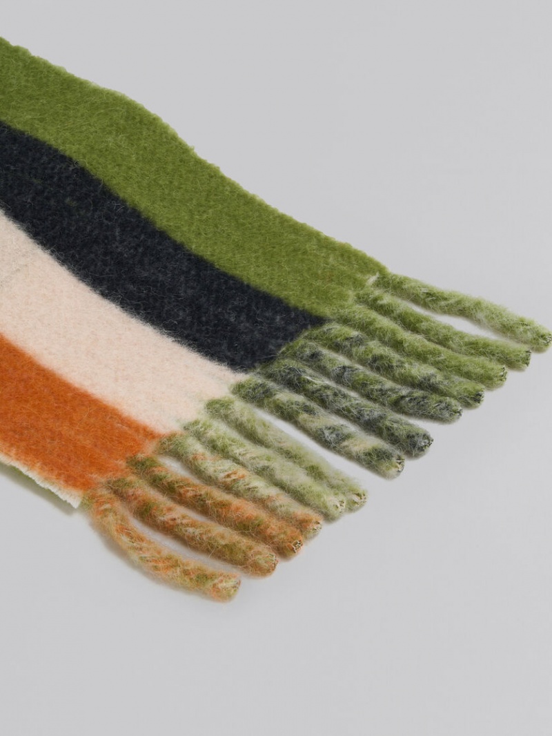 Marni Mohair And Wol Scarf With Maxi Logo Groen | YBEGT49329