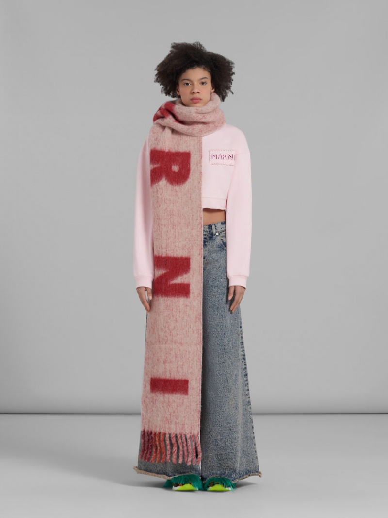 Marni Mohair And Wol Scarf With Maxi Logo Roze | DBEKV76674