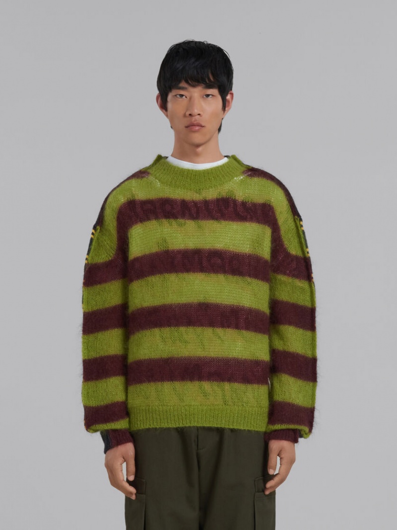 Marni Mohair And Wol Trui With Multicolour Stripes Bruin Groen | MBEHR78337