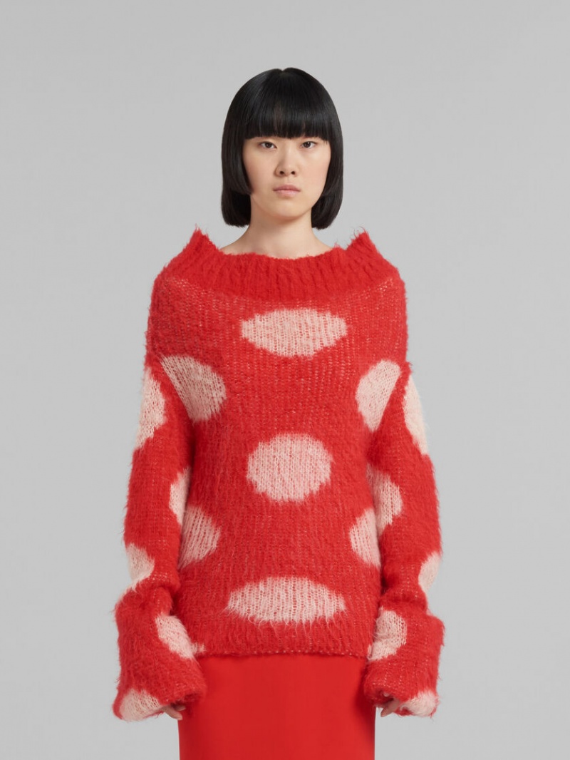 Marni Mohair Boot-neck Jumper With Polka Dots Rood | BEZPD94660