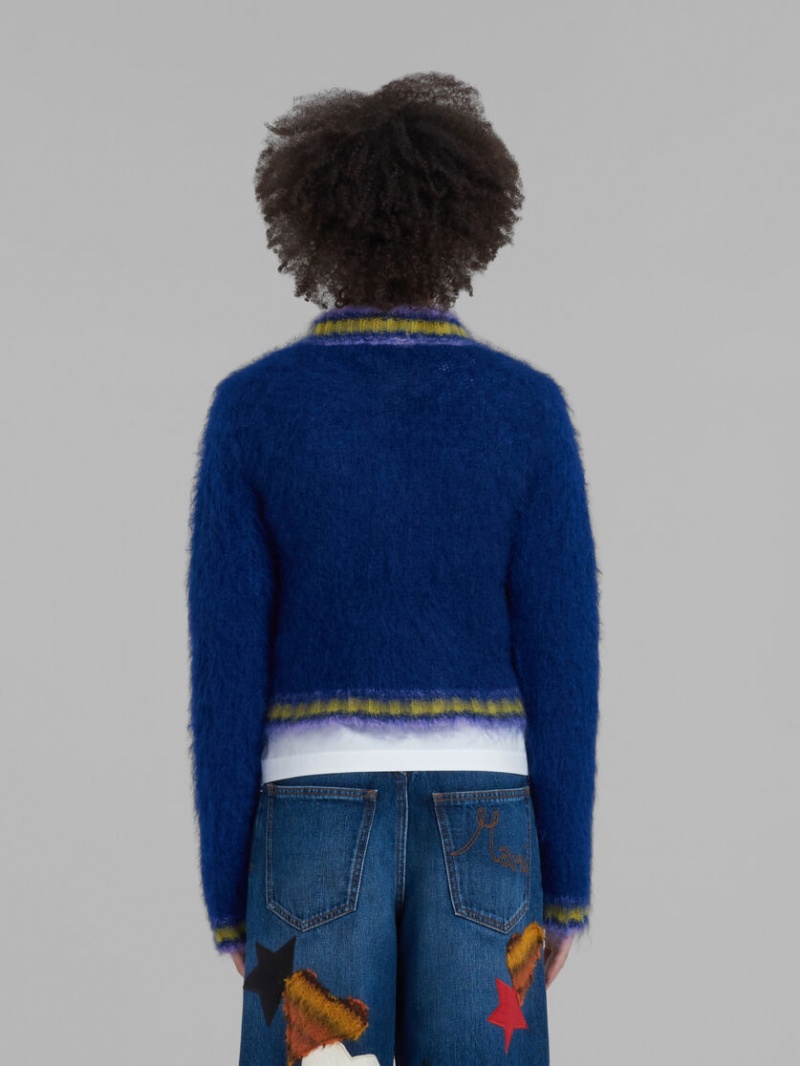 Marni Mohair Jumper With Gestreept Trims Blauw | BENZX56898