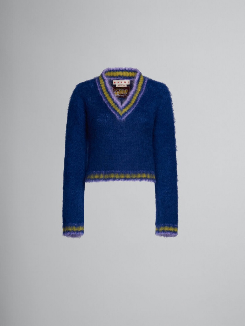 Marni Mohair Jumper With Gestreept Trims Blauw | BENZX56898