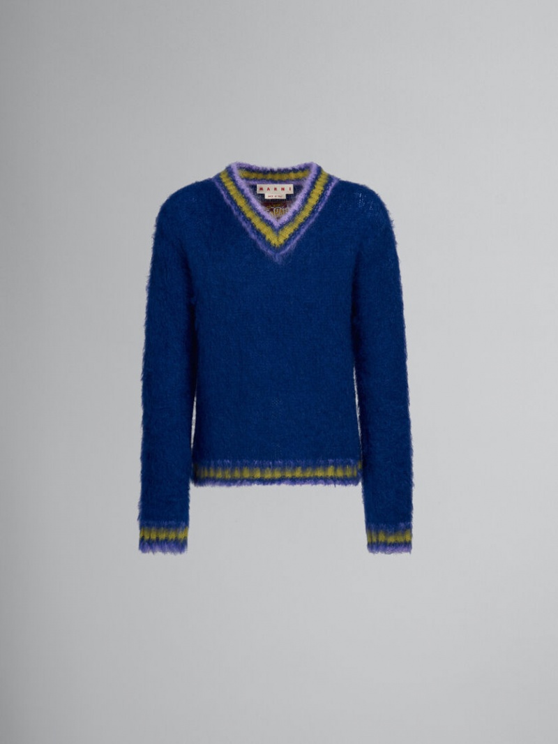 Marni Mohair Jumper With Gestreept Trims Blauw | BEDFL11977