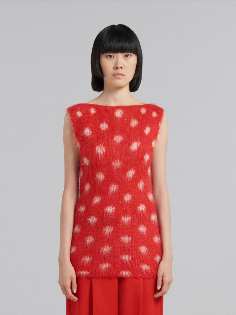 Marni Mohair Mouwloos Jumper With Polka Dots Rood | BEIIZ58294